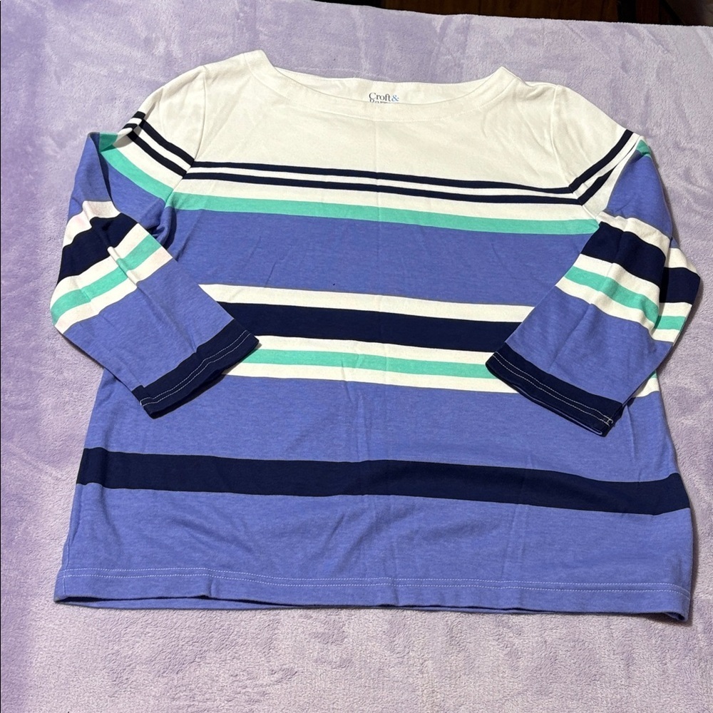 Croft & Barrow Blue and Cream Striped Long Sleeve Tee